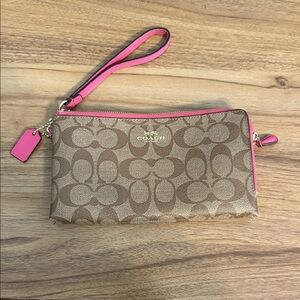 Coach Tan and Pink Signature Wristlet